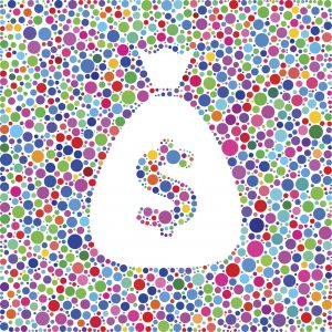 Money Bag Icon on Color Circle Background Pattern