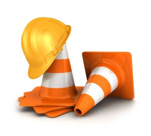 3d traffic cones and a safety helmet