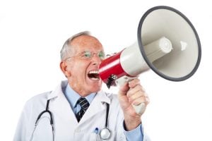 angry upset doctor physician health care megaphone