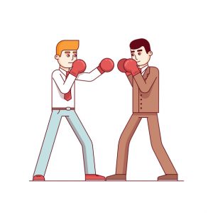 lawyers businessmen fighting boxing strategy