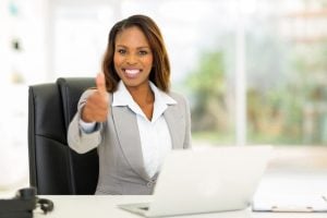 happy woman lawyer associate partner thumbs up diverse diversity