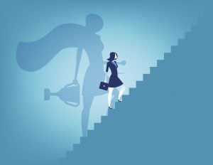 Businesswoman and stairway to success. Concept business vector illustration.