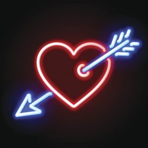 Red heart pierced by Cupids arrow neon sign