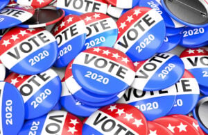 Vote 2020 election badge button, vote USA 2020, 3d rendering