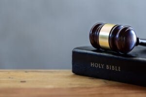 Judge’s gavel and holy bible book