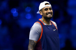 Nick Kyrgios of Australia reacts during his round robin