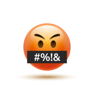 Angry emoji curse emoticon. Swear word reaction bad emoji face icon.
