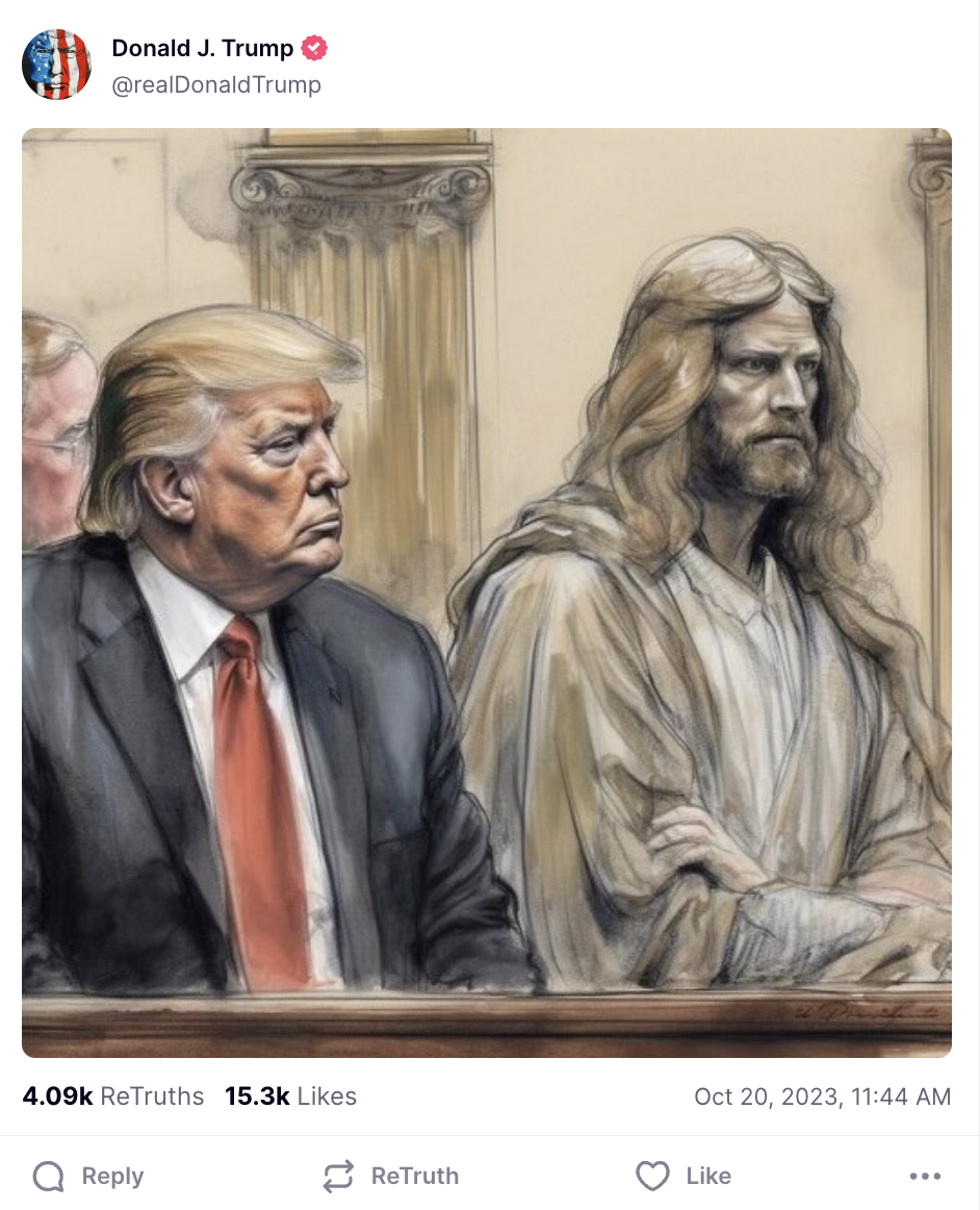 Sketch of Trump in court with Jesus