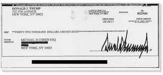 Check from Donald Trump to Michael Cohen dated October 2017