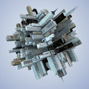 Futuristic Globe Architecture Skyscrapers City Cube 3D Abstract