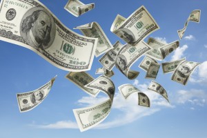 money falling from sky bonus salary student loans paid off