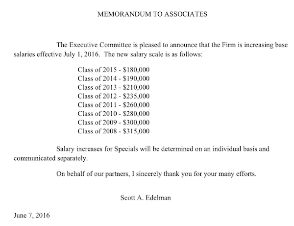 Milbank Tweed base salary memo