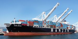 A Hanjin container ship (by Ingrid Taylar via Flickr).