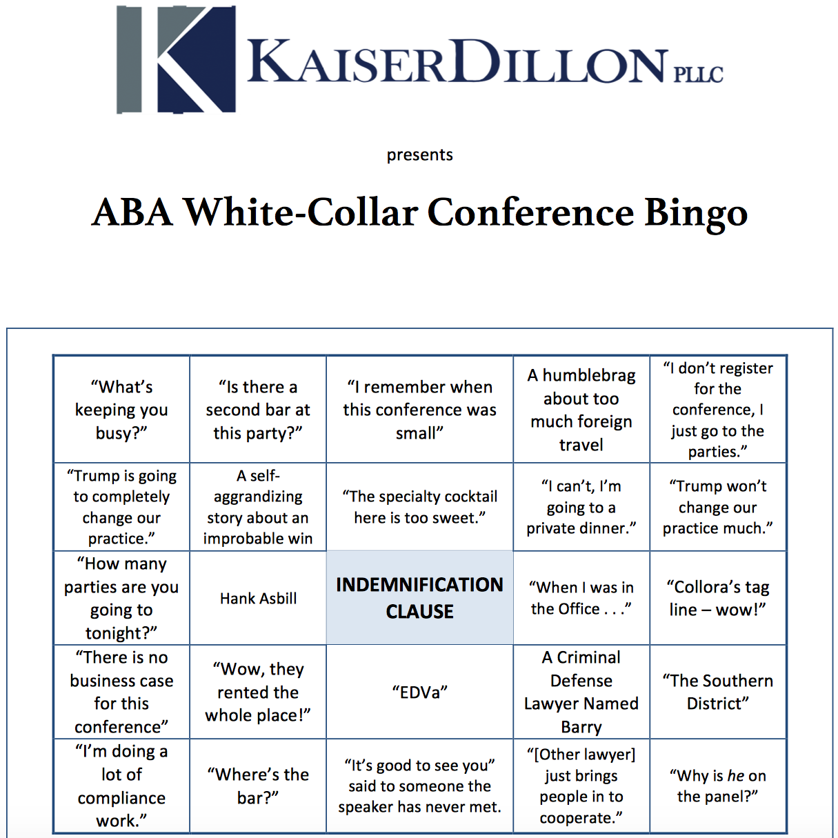 Kaiser's Guide to the ABA WhiteCollar Conference Page 2 of 2 Above