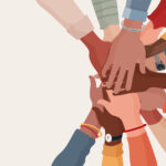Group hands on top of each other of diverse multi-ethnic and multicultural people.Diversity people. Concept of teamwork community and cooperation.Diverse culture.Racial equality.Oneness
