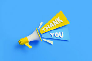 Thank You Coming Out From Yellow Megaphone On Blue Background – Gratitude Concept
