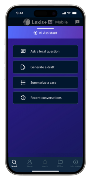 Lexis+ AI Mobile App Homescreen