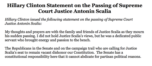 Clinton on Scalia