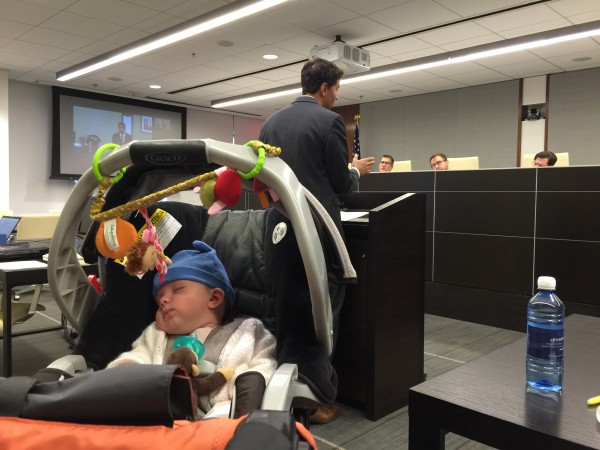 One of Amir Ali's moot courts (with Lindsay Harrison's newborn baby, sleeping through it... like a baby).