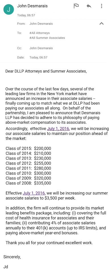 Desmarais Associate Salary Raise 2016