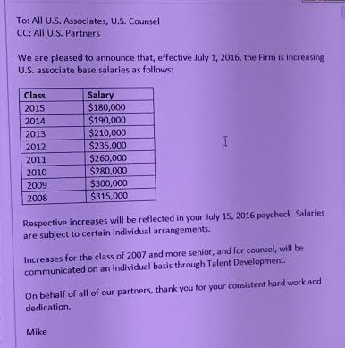 Kaye Scholer Salary Increase Memo