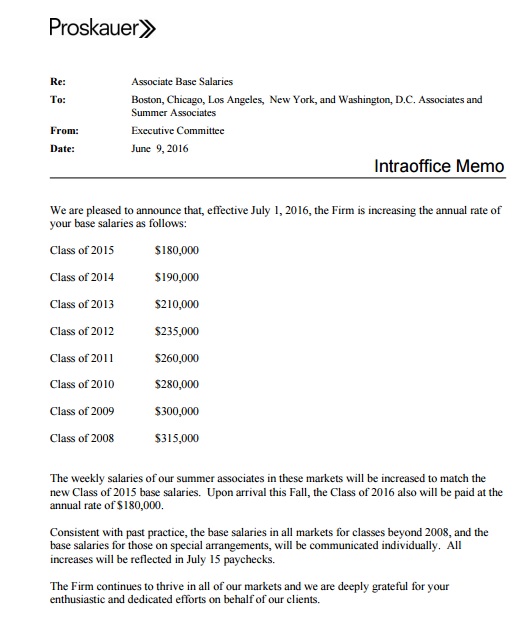 Proskauer Rose 2016 pay raise memo