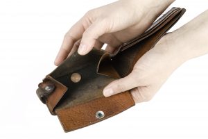 hands with old empty wallet
