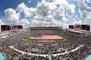 Even the flag looked like it was sorry to be in Jacksonville this Sunday. (Photo by Don Juan Moore/Getty Images) 