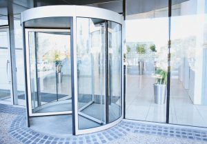 Modern entrance with revolving door