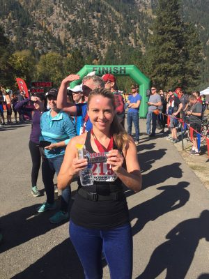 Celebrating at the finish line.