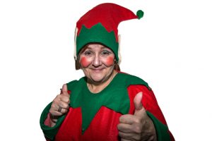 woman in elf costume outfit for Christmas