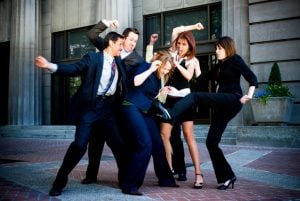 lawyers fighting outside courthouse attorneys