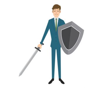 Businessman knight suit fight war