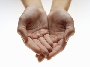 woman begging beggar two hands cupped