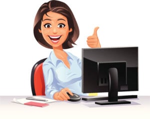 happy cartoon work attorney female, the jabotFemale Office Worker