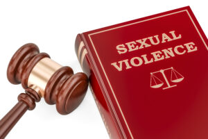 Sexual assault violence concept with gavel and book, 3D rendering