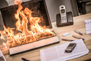 Close up view of burning laptop