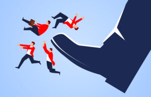 Huge kick flies a group of businessmen