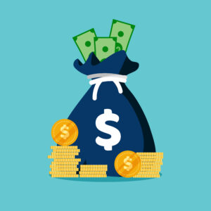 Moneybag simple cartoon infographics isolated on blue background.Moneybag simple cartoon infographics isolated on blue background.