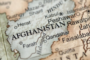 A map with a close-up focus on Afghanistan