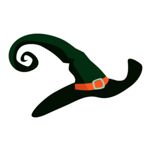 Witch green hat isolated on white background. Vector illustration for Halloween decorations