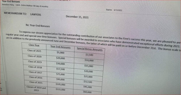 Cahill Bonus Memo 2021