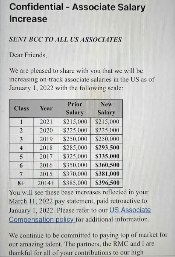 Baker McKenzie Raise Memo 2022