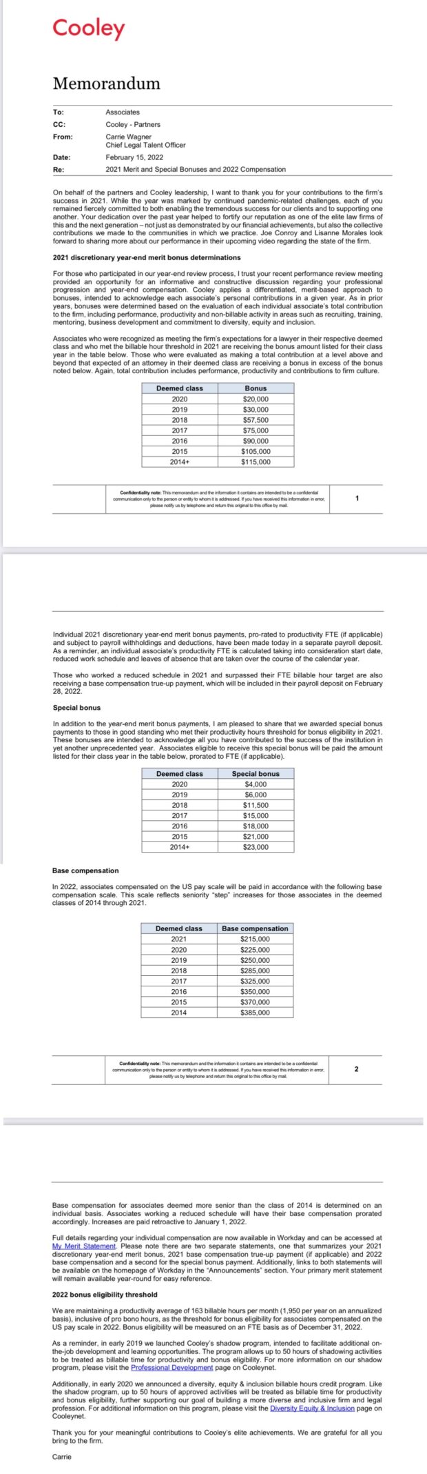 Cooley 2022 Raise and 2021 Bonus