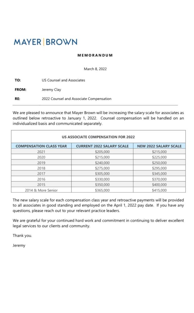Mayer Brown Raise 2022 Memo
