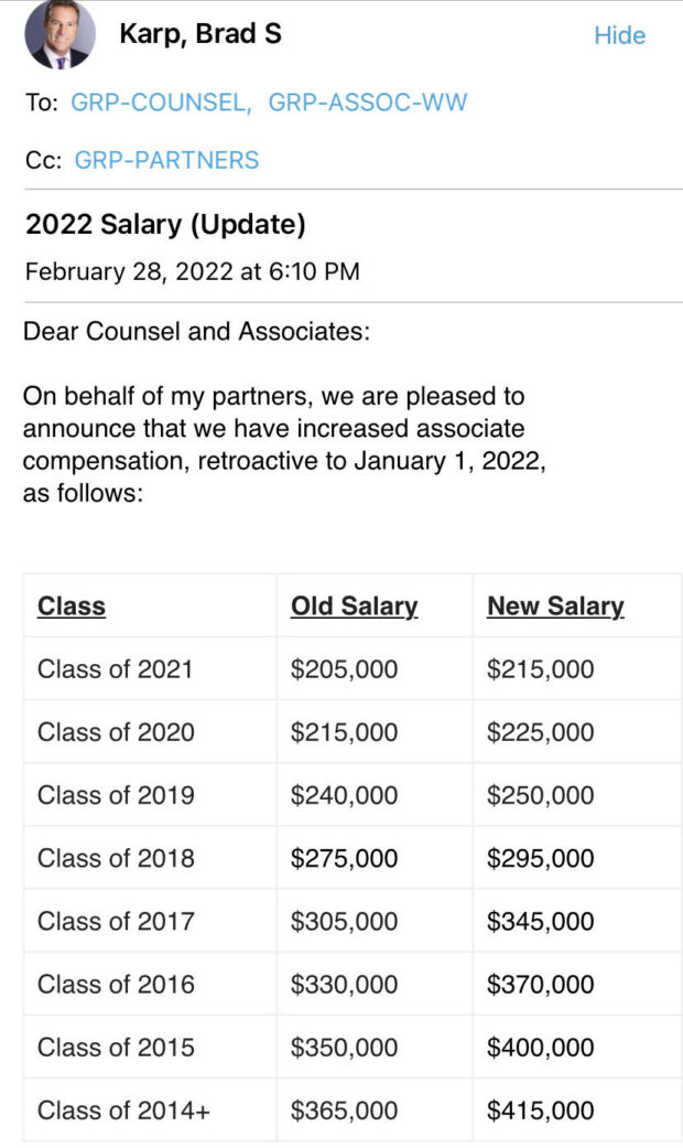 Paul Weiss 2022 Cravath Match Memo