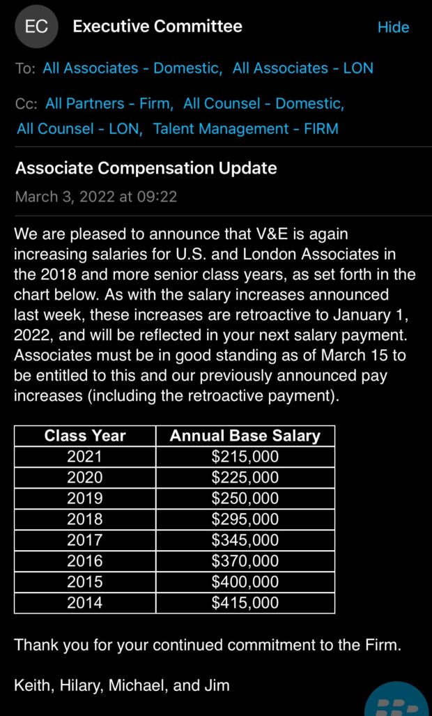 Vinson Elkins Raise Memo 2022