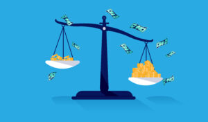 Unequal pay concept with weight scale with money