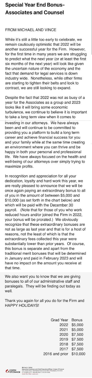 Cozen Special Bonus 2022