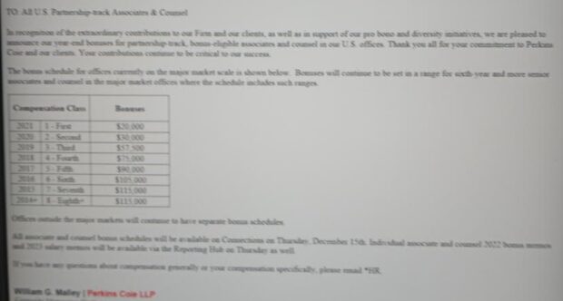 Perkins Coie Bonus 2022